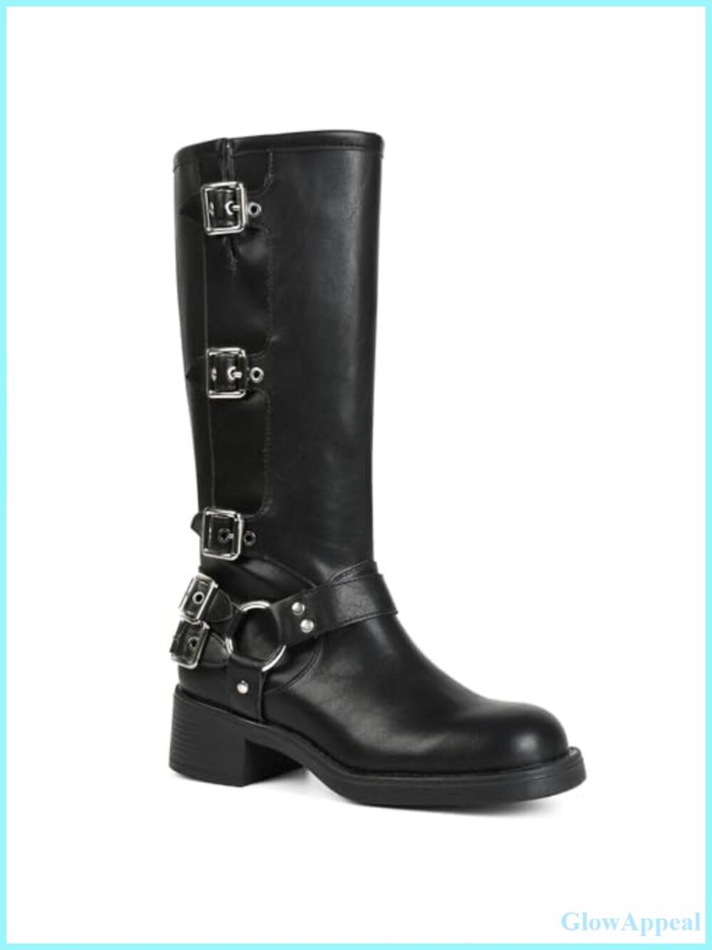 Knee High Moto Biker Combat Boots Women Chunky Block Heel Pull On Buckle Zipper